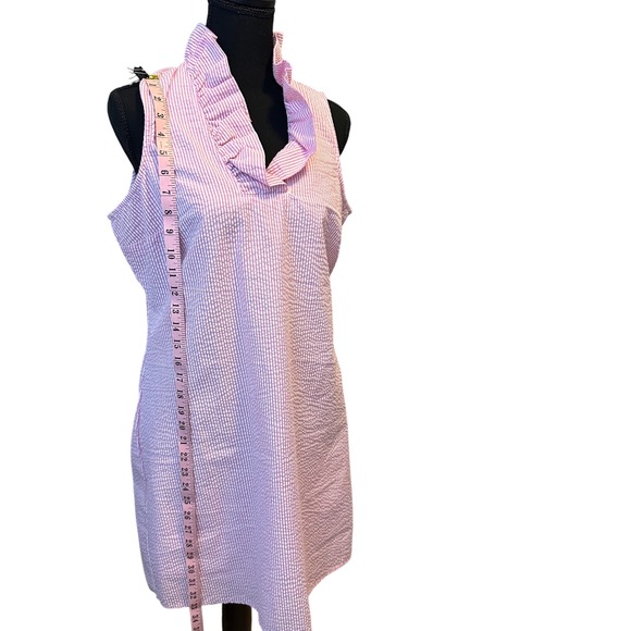 Mud Pie Pink White Stripe Seersucker Ruffle Collar Sleeveless Dress Womens M - Picture 4 of 10
